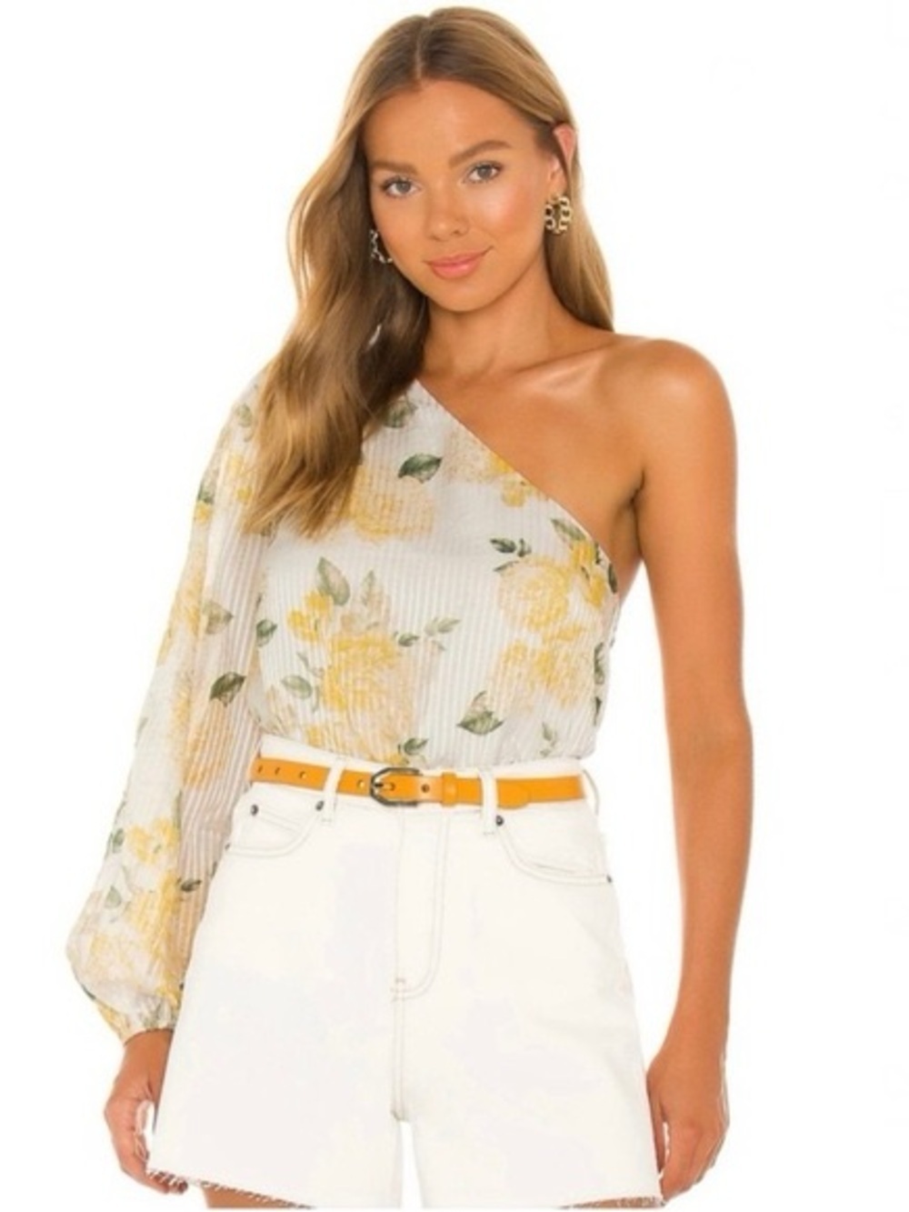 Cami NYC One-Shoulder Floral Tunic in Yellow and Cream